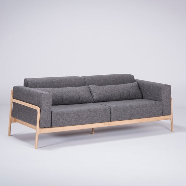 Ciemnoszara sofa z konstrukcją z litego drewna dębowego Gazzda Fawn, 210 cm-image-1
