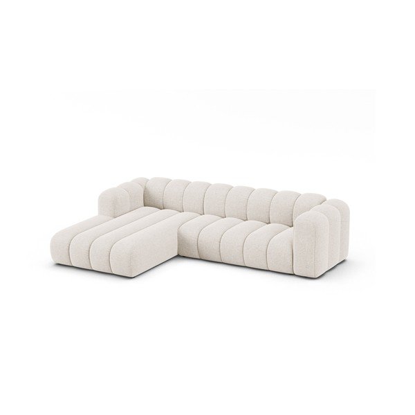 Kremowy narożnik z tkaniny szenilowej (lewostronny/z szezlongiem) Lupine – Micadoni -image-1