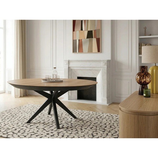 Okrągły rozkładany stół z dodatkowym blatem z blatem w dekorze dębu ø 127 cm Judith – Bobochic Paris-image-2