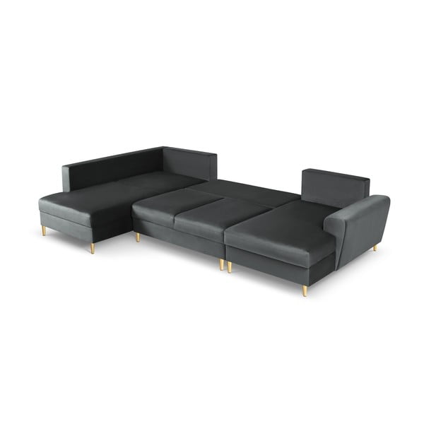 Ciemnoszary aksamitny rozkładany narożnik ze schowkiem (lewostronny/w kształcie litery U) Kyoto – Cosmopolitan Design-image-2