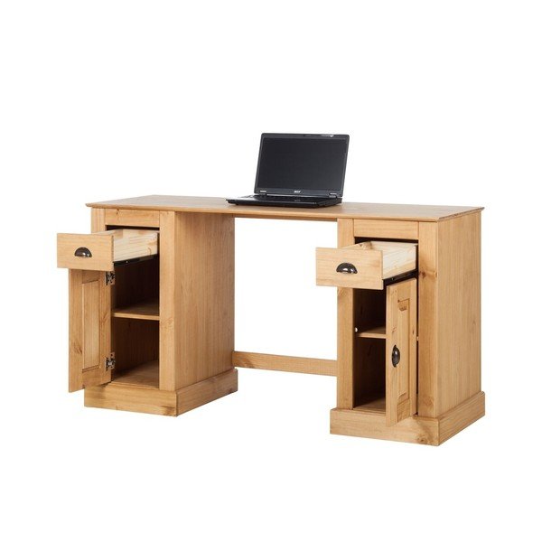 Naturalne biurko z drewna sosnowego z 2 drzwiczkami Støraa Tommy-image-1