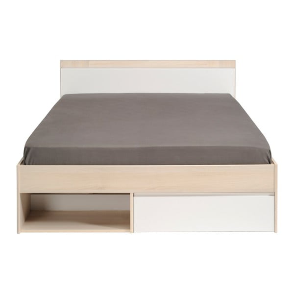 Łóżko 2-osobowe w kolorze akacji z 3 szufladami Parisot Aubrée, 160x200 cm