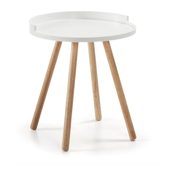 Biały stolik z drewnianymi nogami Kave Home Bruk