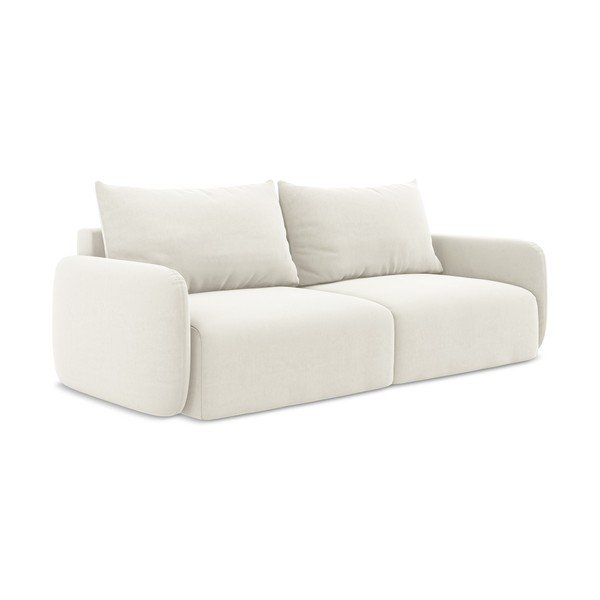 Kremowa aksamitna rozkładana/ze schowkiem sofa 238 cm Kalena – Makamii-image-2
