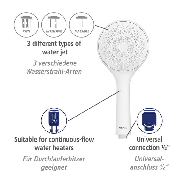 Biały zestaw prysznicowy ze stali nierdzewnej 70 cm Watersaving – Wenko-image-3