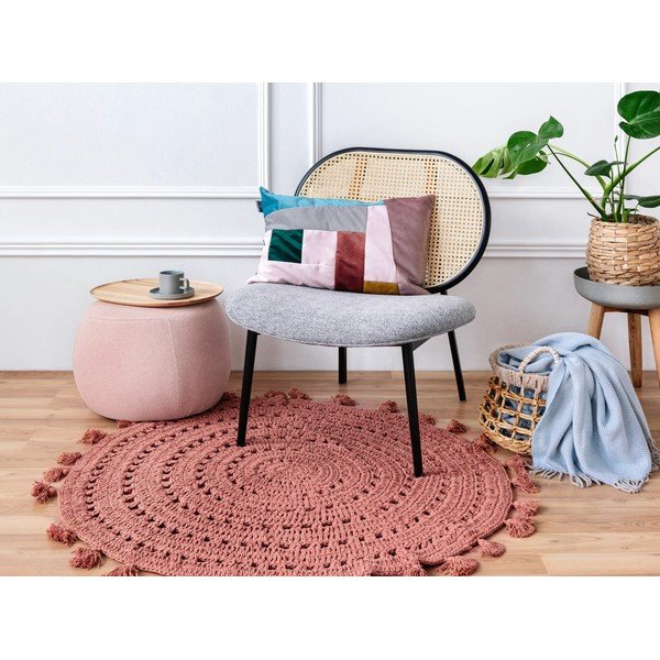 Pudroworóżowy dywan wykonany ręcznie z bawełny Nattiot Nila, ø 120 cm-image-1