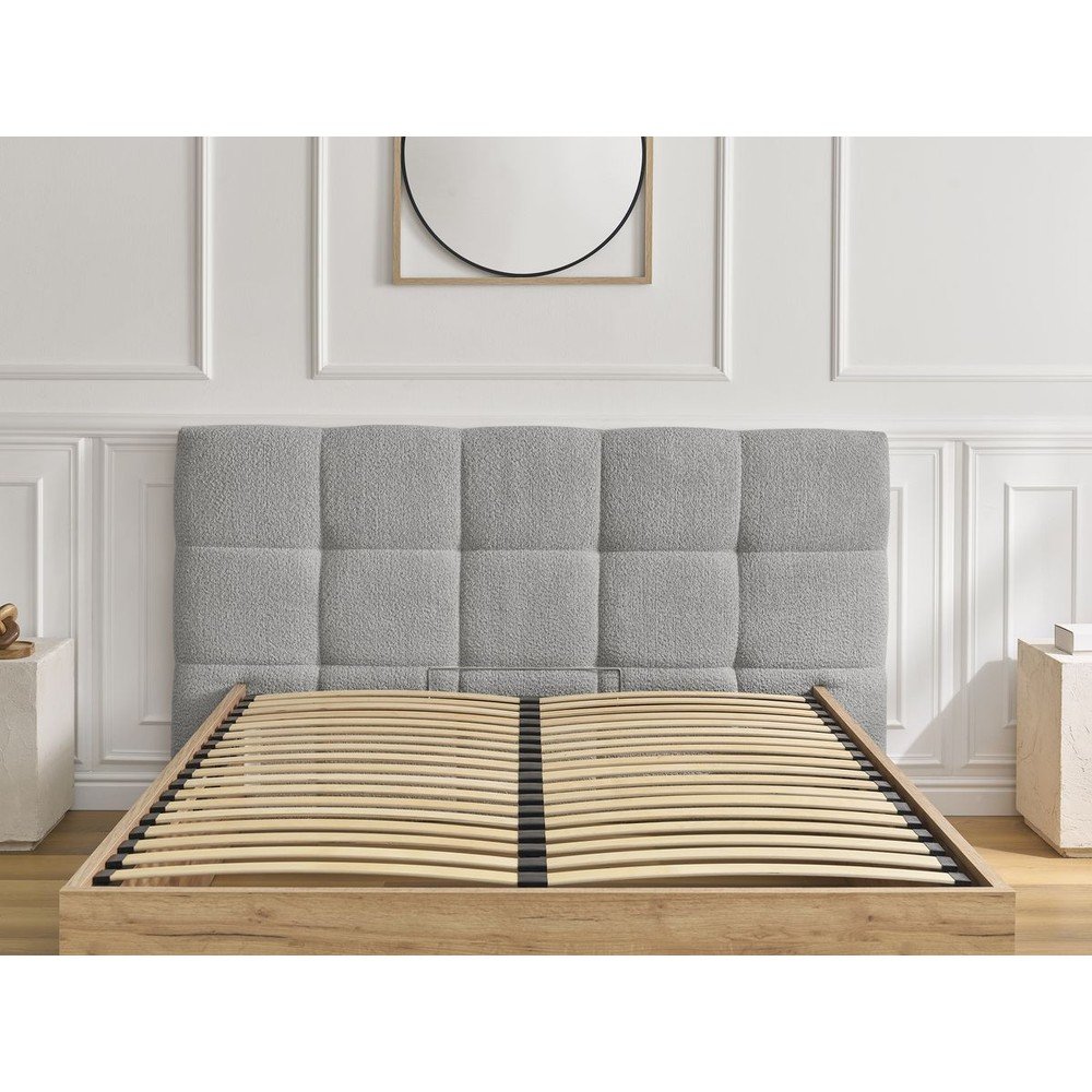 Szare tapicerowane tapicerowane/z płyty wiórowej łóżko dwuosobowe ze schowkiem ze stelażem 160x200 cm Kumo – Bobochic Paris (zdjęcie 10)