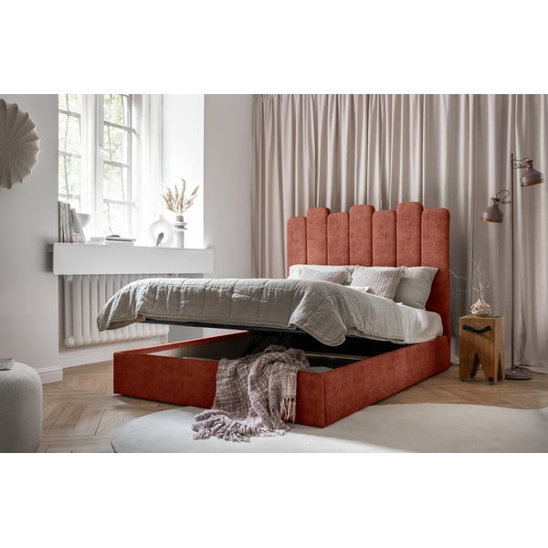 Ceglaste tapicerowane łóżko dwuosobowe ze schowkiem i stelażem 160x200 cm Dreamy Aurora – Miuform-image-4
