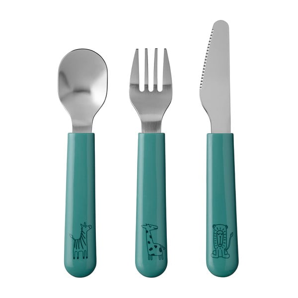 Sztućce dla dzieci w turkusowo-srebrnym kolorze ze stali nierdzewnej 3 szt. Deep turquoise – Mepal