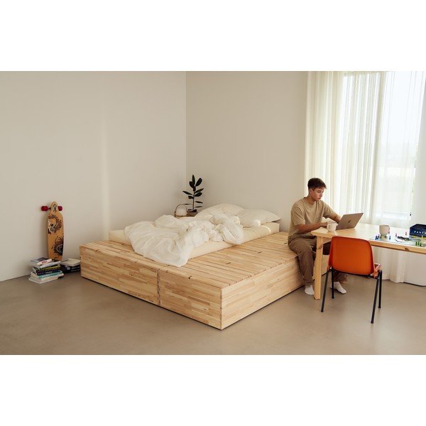 Łóżko dwuosobowe z litego drewna sosnowego ze schowkiem i stelażem 160x200 cm Basement Bed – Karup Design-image-1
