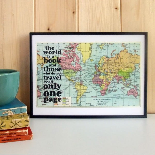Plakat w drewnianej ramie World Is A Book Map Print