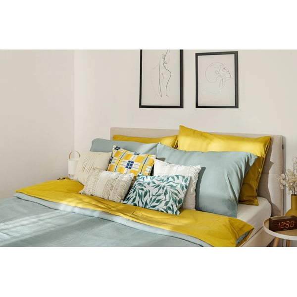 Beżowe tapicerowane łóżko dwuosobowe ze stelażem 160x200 cm Elyna – Bobochic Paris-image-4