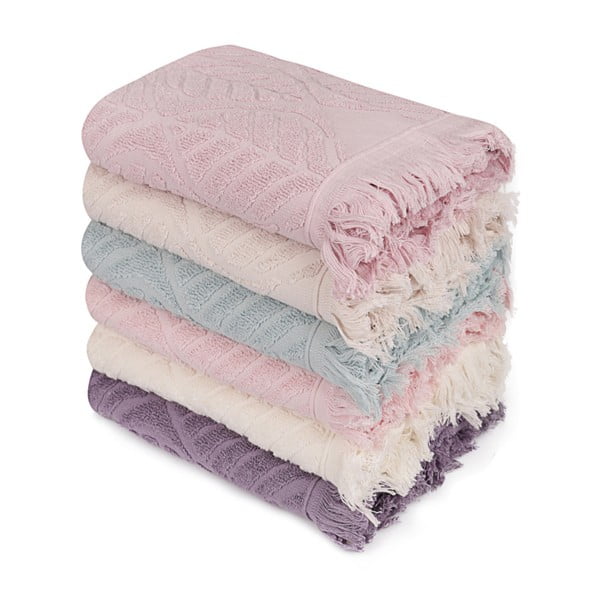 Zestaw 6 kolorowych ręczników z czystej bawełny, 50x90 cm