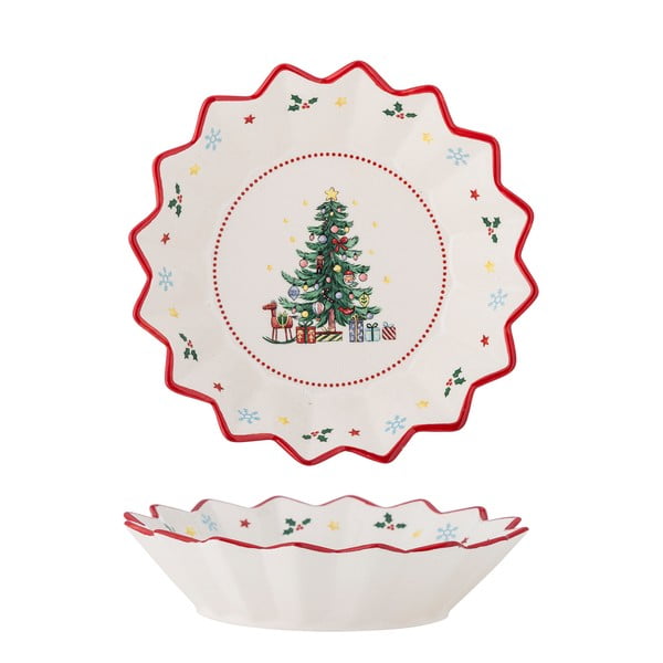 Czerwono-kremowy ceramiczny talerz do serwowania ze świątecznym motywem ø 20 cm Naive – Bloomingville-image-3