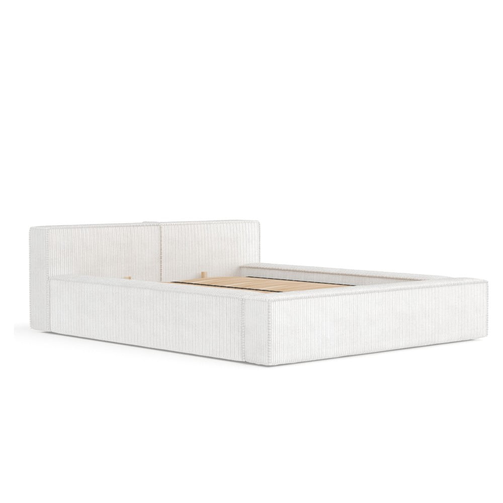 Kremowe tapicerowane łóżko dwuosobowe ze schowkiem i stelażem 160x200 cm Voliera – Maison de Rêve