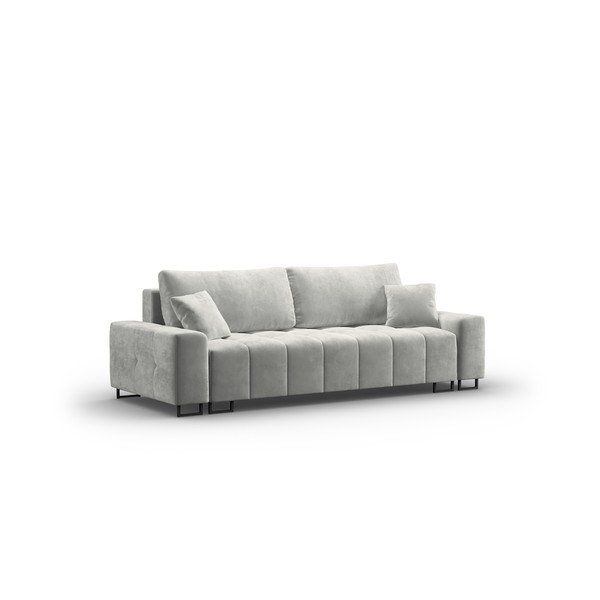 Jasnoszara aksamitna rozkładana sofa ze schowkiem 250 cm Wicklow – Cosmopolitan Design-image-2