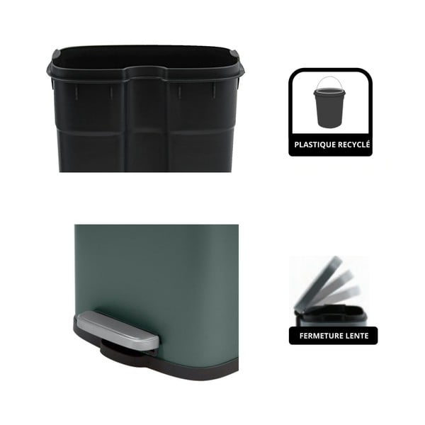 Ciemnozielony stalowy kosz na śmieci z pedałem 5 l   Akira – Spirella-image-3