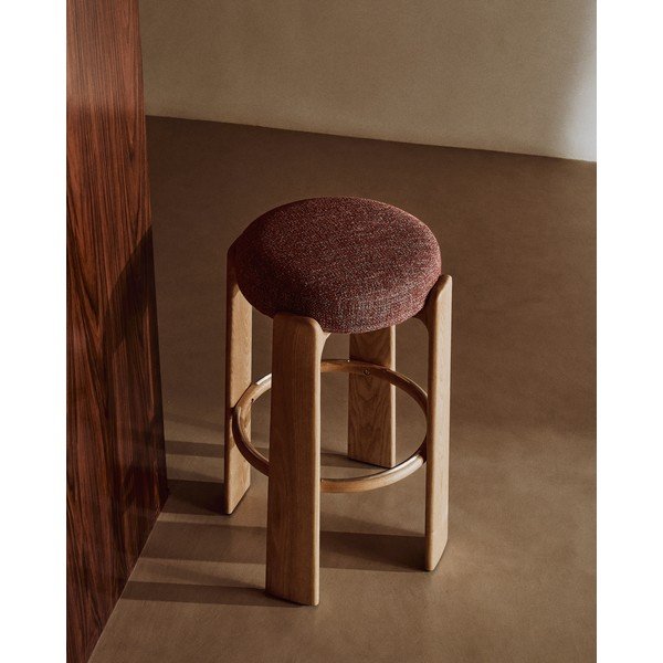 Hoker z litego drewna jesionowego w ceglasto-ciemnonaturalnym kolorze (wysokość siedziska 75 cm) Granite – Kave Home-image-1