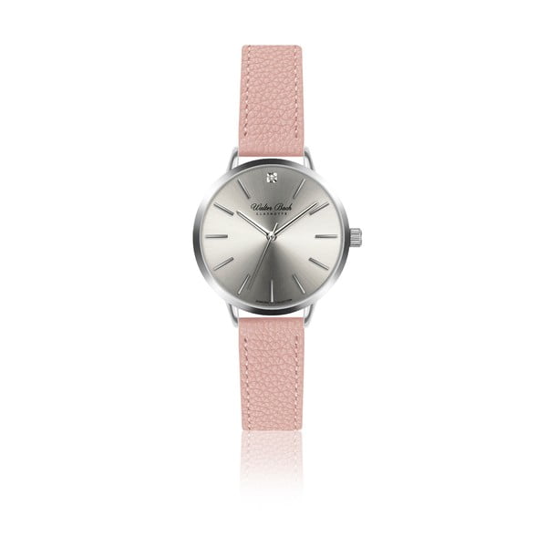 Damski zegarek z 1 diamentem i różowym paskiem ze skóry naturalnej Walter Bach Diamond