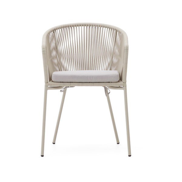 Kremowe metalowe/tapicerowane krzesło ogrodowe Yanet – Kave Home-image-2