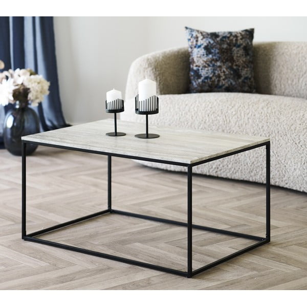 Czarny/beżowy stolik w dekorze kamienia 60x90 cm Vita – House Nordic-image-1