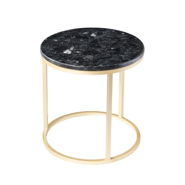 Czarny granitowy stolik z konstrukcją w kolorze złota RGE Crystal, ⌀ 50 cm