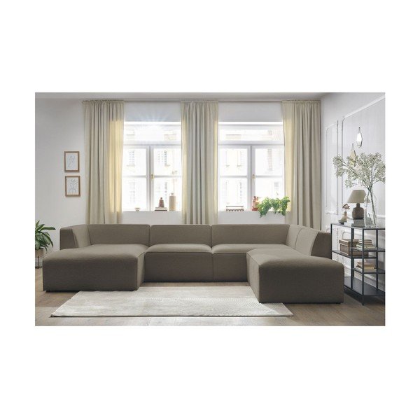 Brązowy narożnik modułowy z materiału bouclé (prawostronny/w kształcie litery U) Megeve – Bobochic Paris-image-1