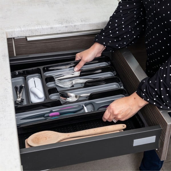 Czarno-szary regulowany plastikowy organizer na sztućce 41,5 x 35 cm – Addis-image-3