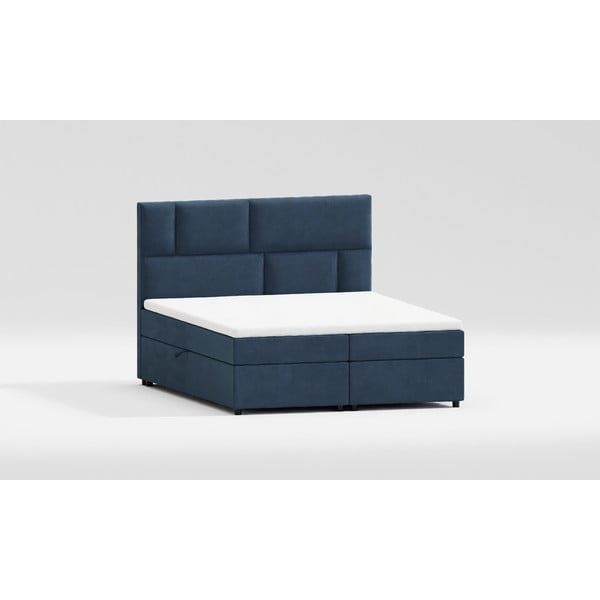 Ciemnoniebieskie łóżko boxspring ze schowkiem 160x200 cm Lola – Ropez