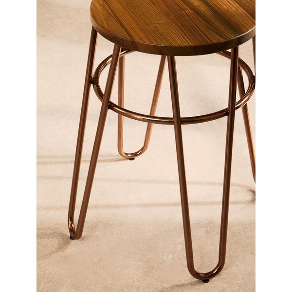 Stołek z litego drewna wiązu w naturalnym kolorze/w kolorze różowego złota District – Premier Housewares-image-4