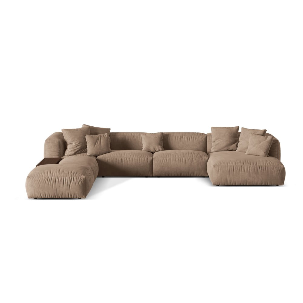 Jasnobrązowy aksamitny narożnik modułowy (lewostronny/w kształcie litery U) Martina – Micadoni