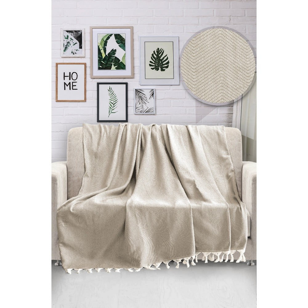 Beżowa bawełniana narzuta na łóżko Viaden HN, 170x230 cm