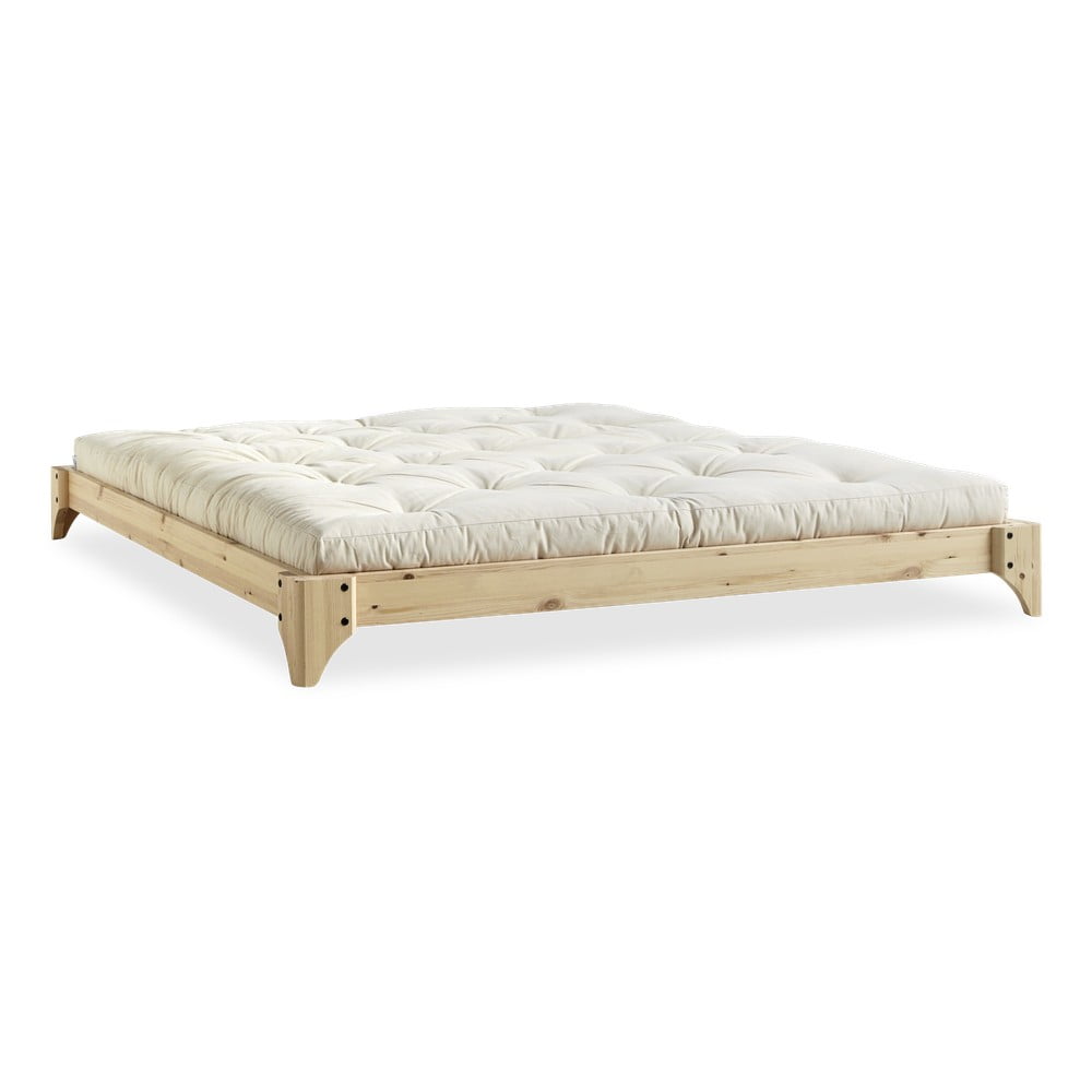 Łóżko 2-osobowe z drewna sosnowego z materacem Karup Design Elan Comfort Mat Natural/Natural, 160x200 cm