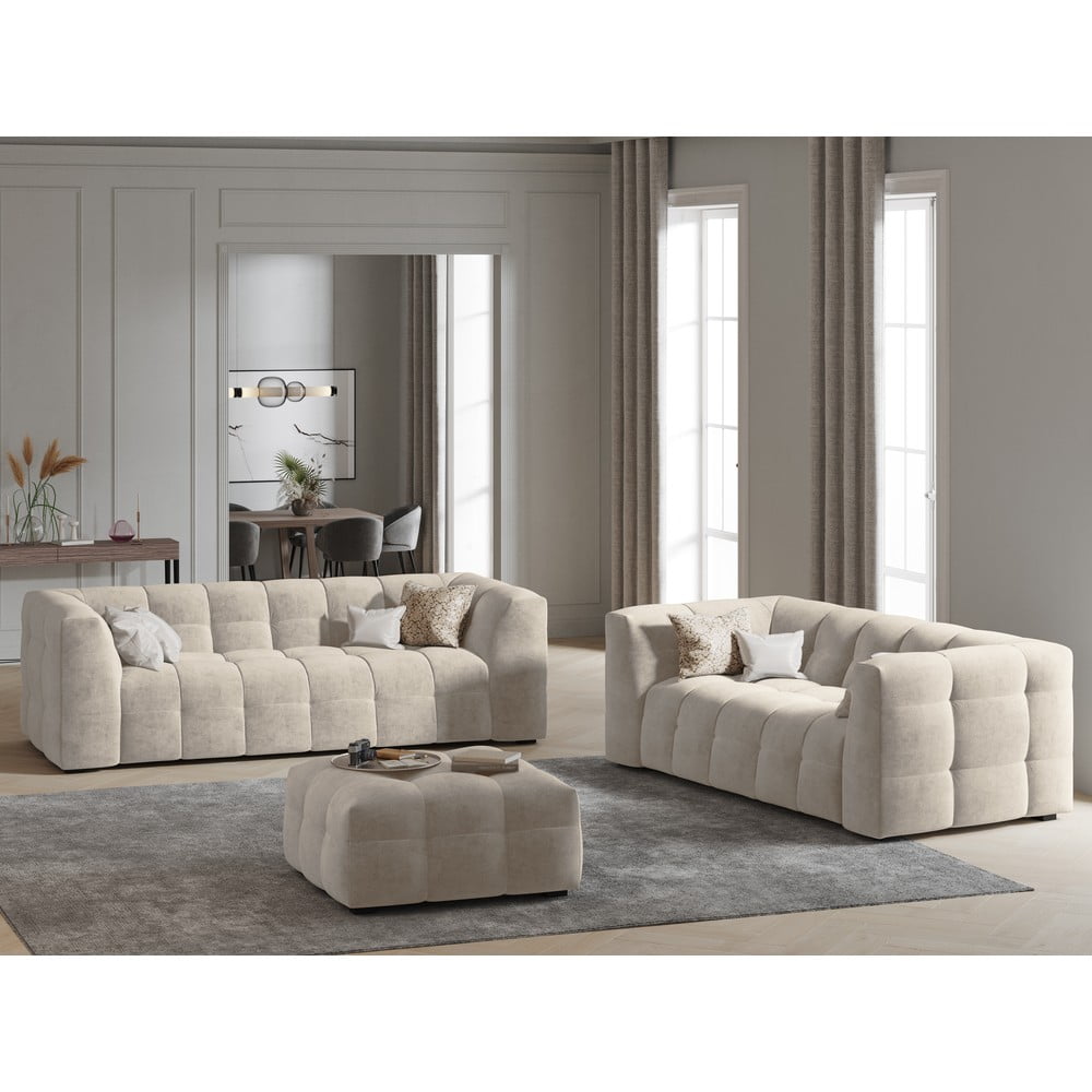 Beżowy aksamitny puf Windsor & Co Sofas Vesta