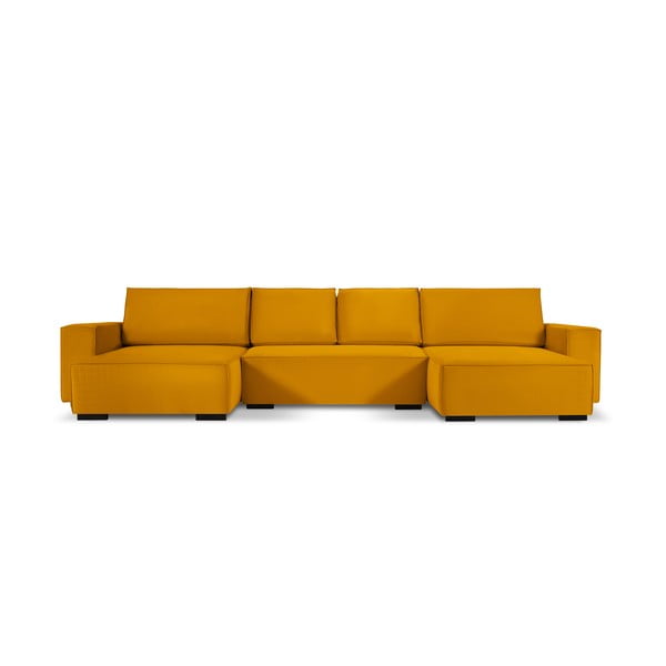 Żółta sztruksowa rozkładana sofa w kształcie "U" Mazzini Sofas Azalea