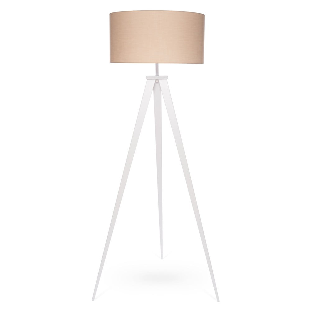 Lampa stojąca z białymi metalowymi nogami i beżowym kloszem Bonami Essentials Kiki