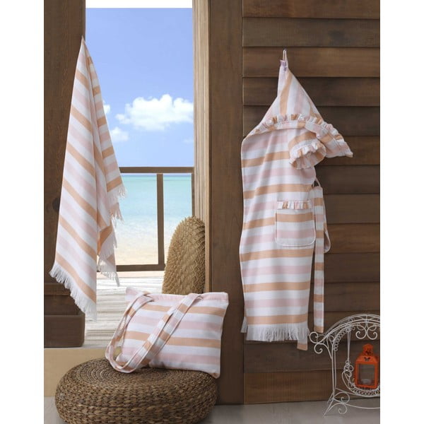 Pomarańczowo-biały bawełniany ręcznik plażowy Hobby Stripe, 70x140 cm