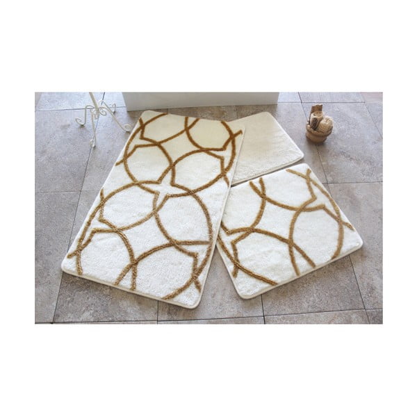 Zestaw 3 biało-złotych dywaników łazienkowych Bonita