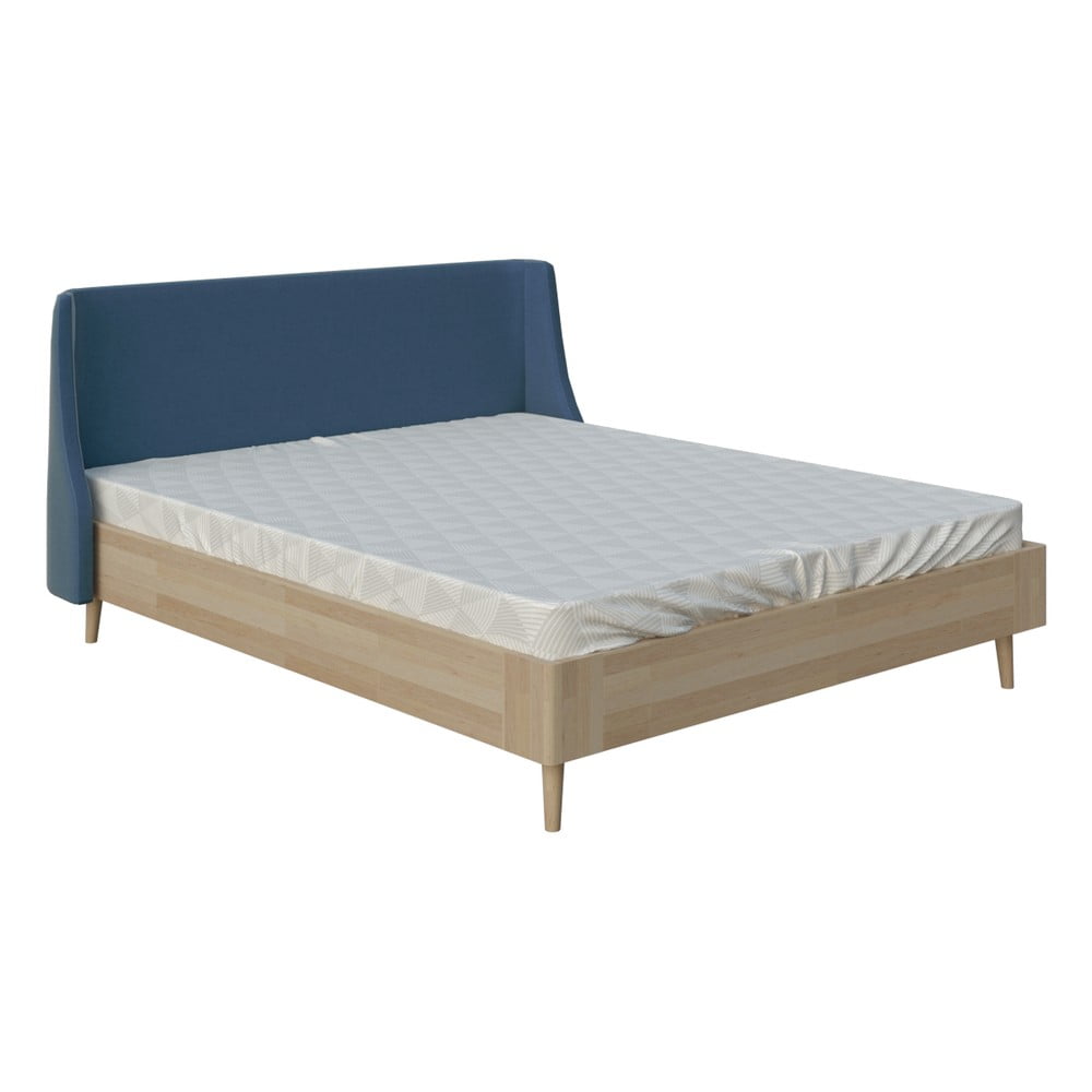 Niebieskie łóżko dwuosobowe DlaSpania Lagom Side Wood, 160x200 cm