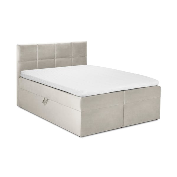 Beżowe aksamitne łóżko 2-osobowe Mazzini Beds Mimicry, 160x200 cm