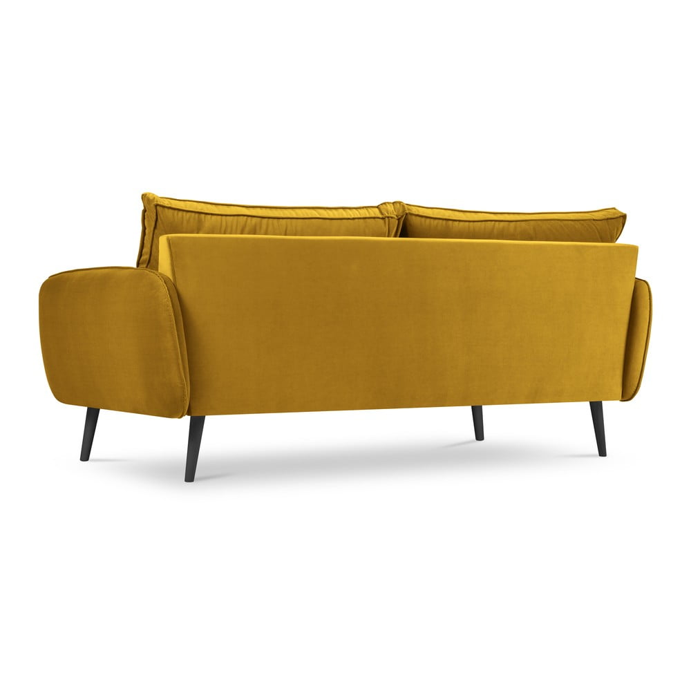 Żółta aksamitna sofa z czarnymi nogami Kooko Home Lento, 198 cm