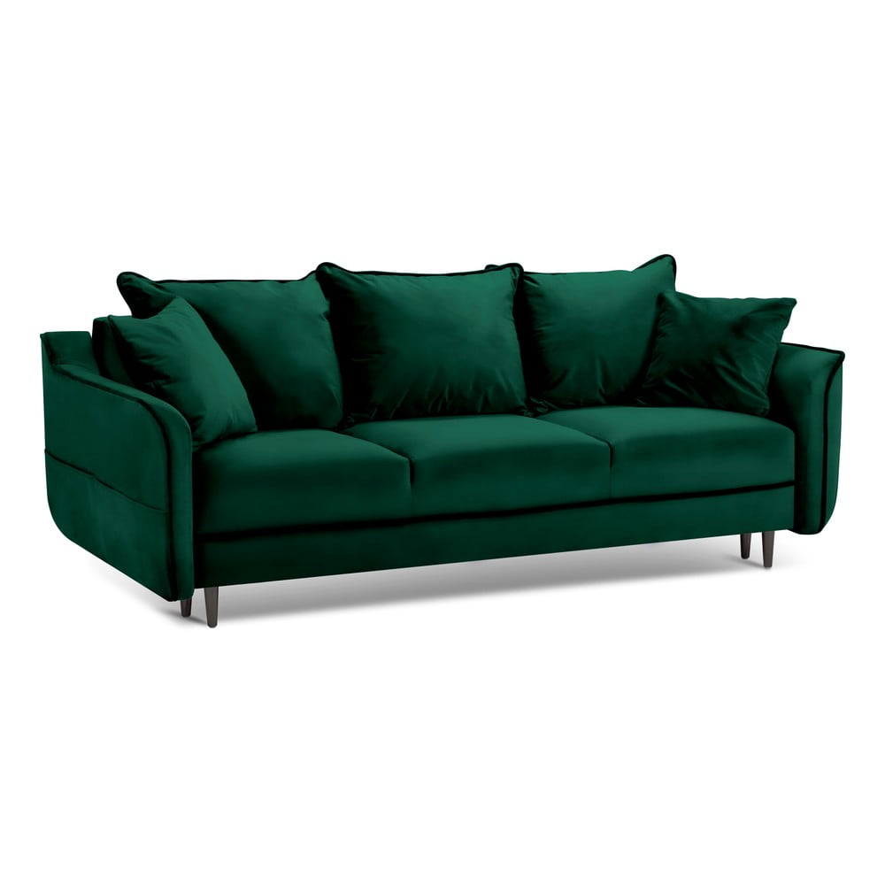 Zielona aksamitna sofa rozkładana Kooko Home Basso