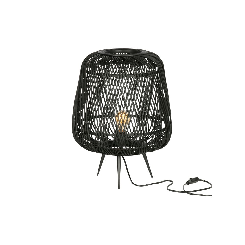 Czarna lampa stołowa z bambusu WOOOD Moza, ø 36 cm