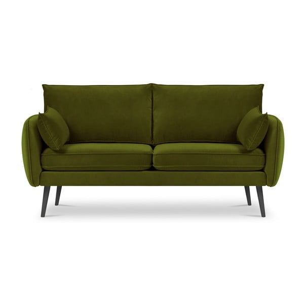 Zielona aksamitna sofa z czarnymi nogami Kooko Home Lento, 158 cm
