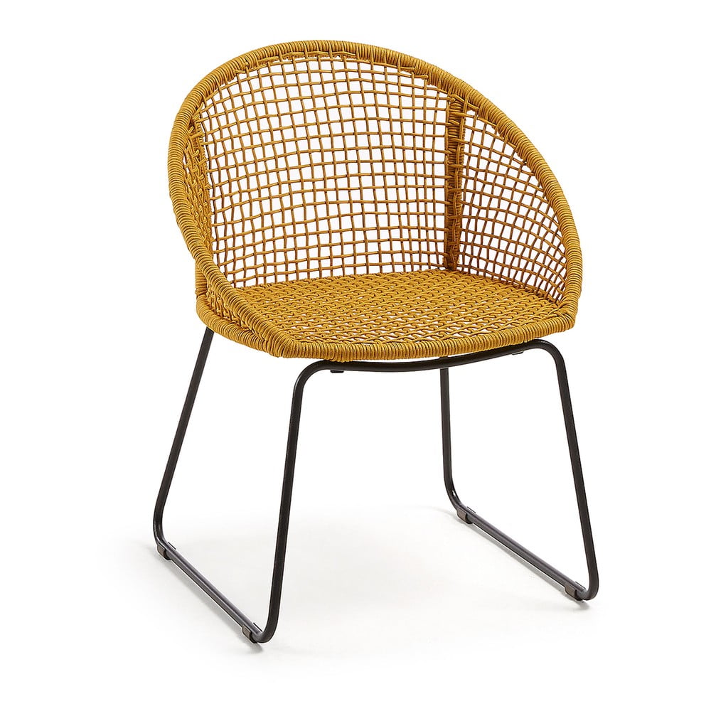 Musztardowe krzesło ogrodowe ze stalową konstrukcją Kave Home Sandrine
