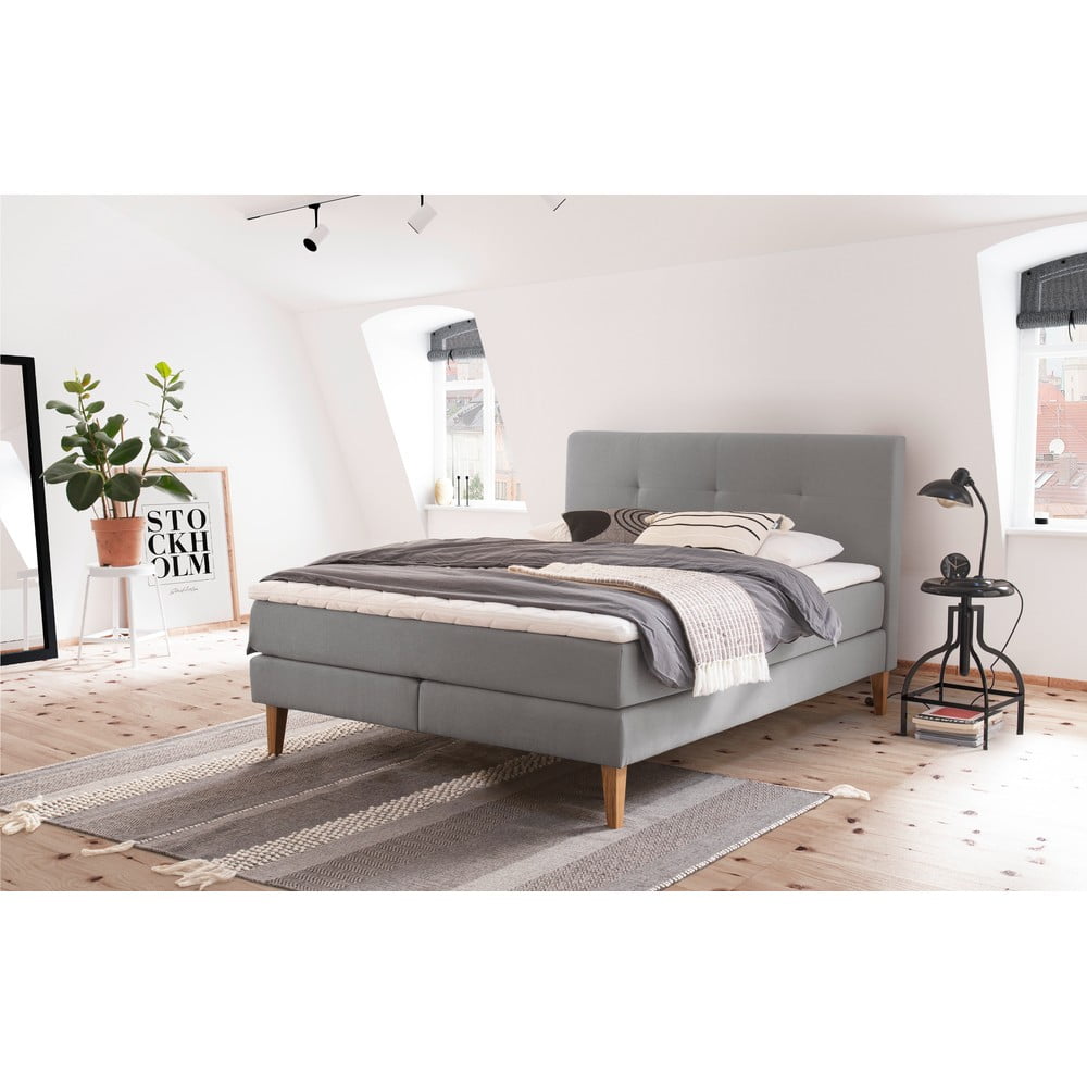 Jasnoszare łóżko boxspring 180x200 cm Stockholm – Meise Möbel