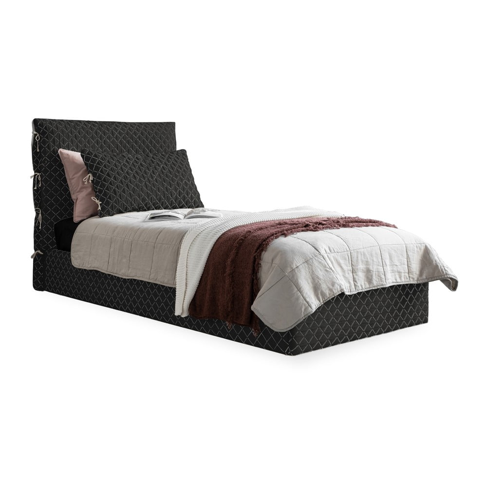Фото - Каркас для ліжка Sleepy Czarne tapicerowane łóżko jednoosobowe ze schowkiem i stelażem 90x200 cm S 