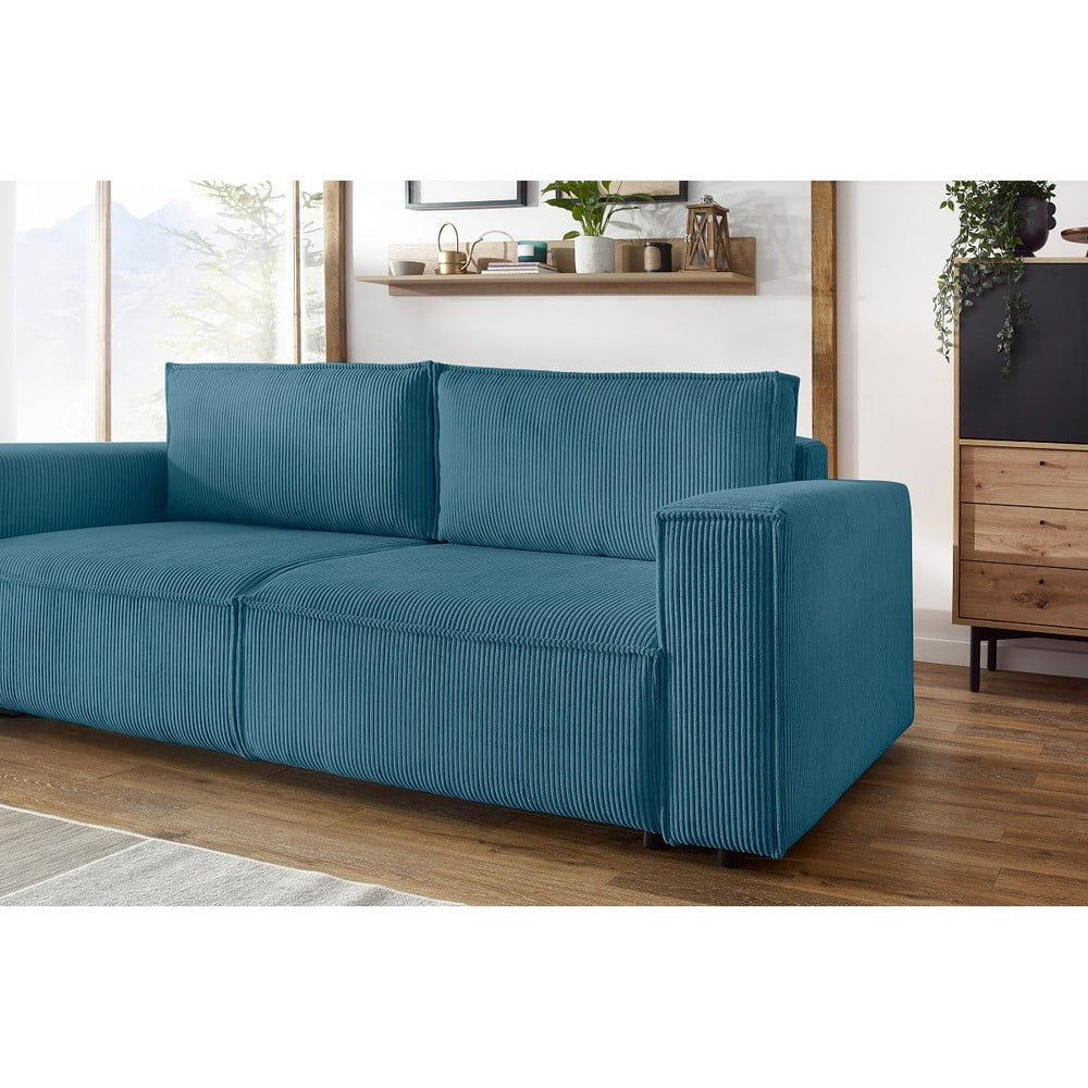 Turkusowa sztruksowa rozkładana sofa 245 cm Nihad – Bobochic Paris