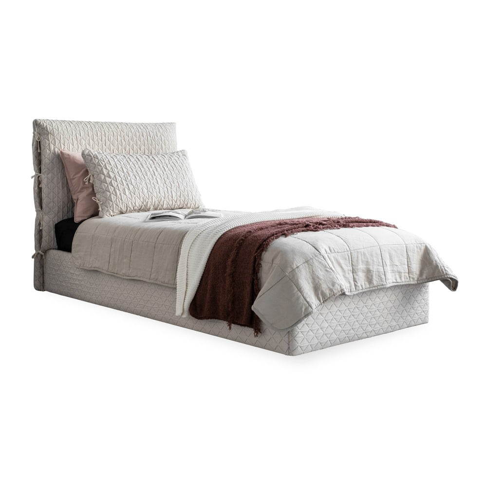 Zdjęcia - Stelaż do łóżka Sleepy Beżowe tapicerowane łóżko jednoosobowe ze schowkiem i stelażem 90x200 cm S 