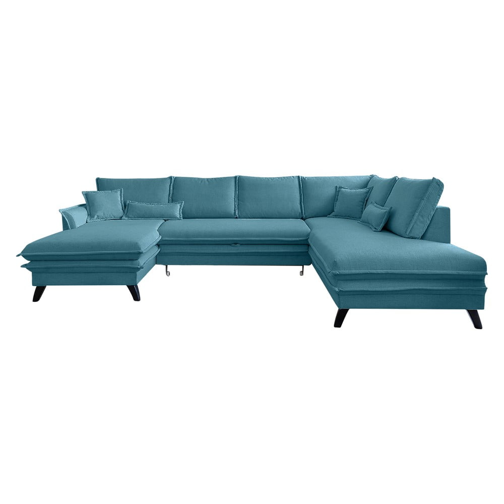 Turkusowa rozkładana sofa w kształcie litery "U" Miuform Charming Charlie, prawostronna